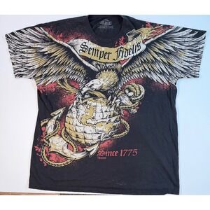 7.62 Design USMC Semper Fidelis Graphic T-Shirt Mens 2XL Black Marine Corps 2009